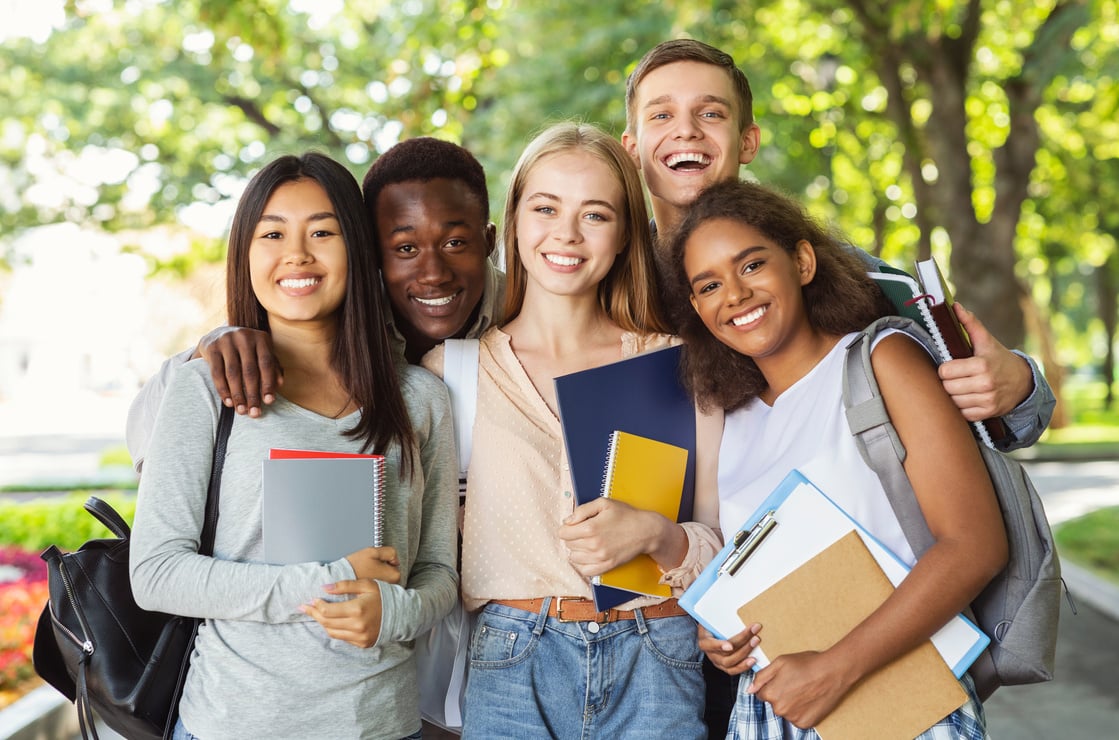 Group of international students having fun after studying